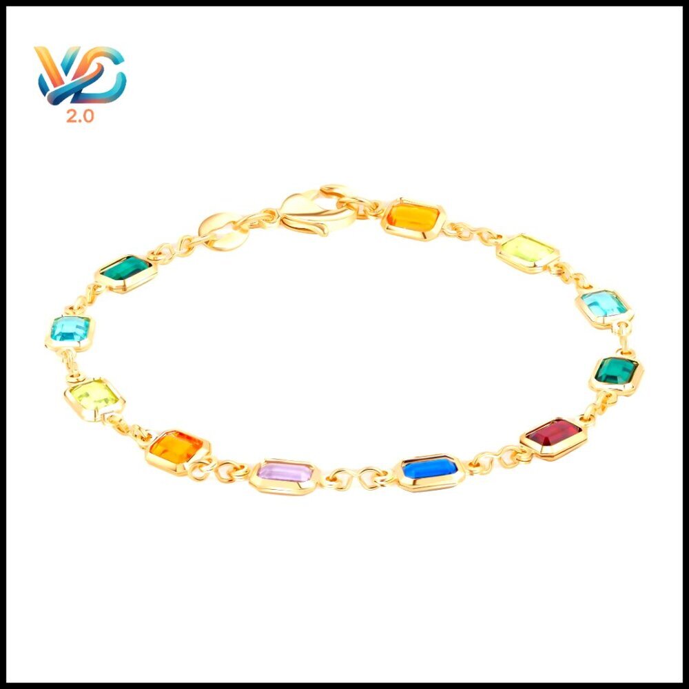 18K‎ Gold Plated Crystal Bracelet 7.5 Inches Lobster Claw Clasp Gift Box